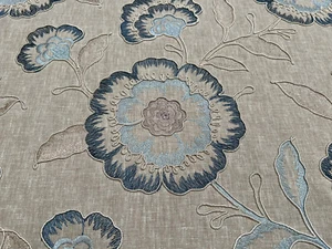 CLARKE & CLARKE Curtain Fabric 'RICHMOND' 3.5 METRES DENIM- EMBROIDERED - Picture 1 of 11