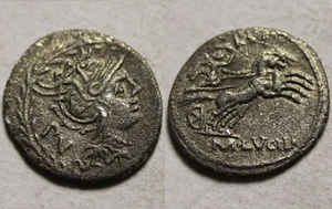 Rare genuine ancient Roman silver coin Lucilia Rufus Denarius 101BC Victory biga - Picture 1 of 8
