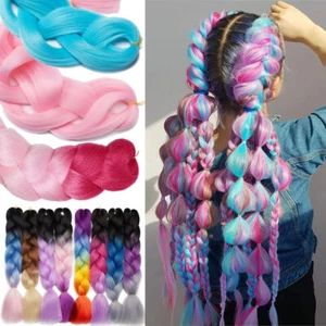 1/3/5packs Jumbo Braids Crochet Braiding Hair Extension Bulk Real Long Straight - Picture 1 of 74