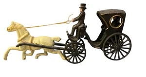 Vintage 14” Cast Iron Man Driver Horse Drawn Carriage Buggy Lady Passenger - Picture 1 of 16
