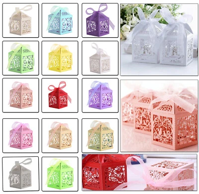 50-100 Luxury Wedding Favour Boxes Party Laser Cut Sweets Cake Candy Gift Favor - Image 1 of 3
