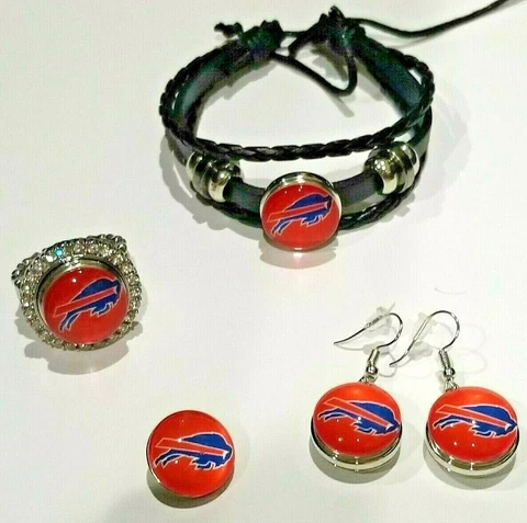 Buffalo Bills NFL Snap Jewelry snap, stretch Ring, Earrings or Bracelet Cover