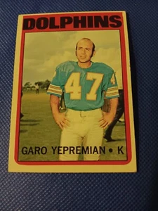 Tarjeta 1972 Garo Yepremian Topps NFL #115 Miami Dolphins Detroit Lions  - Imagen 1 de 2