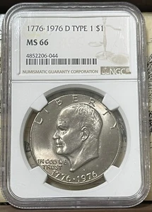 1976 D NGC MS66 Type 1 T1 $1 Eisenhower Ike Dollar Nice Luster - Picture 1 of 3