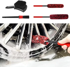 4 Pack Long Handle Car Wash Kit Wheel Brush Kit Including 2PCS Soft Wheel Woolie - Picture 1 of 7