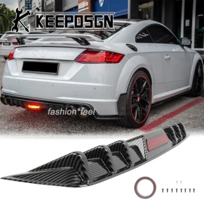 For Audi TT RS TTS Rear Bumper Diffuser Splitter w/ LED Brake Light Carbon Fiber - Image 1 of 4