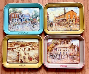 VINTAGE 1980s Coca Cola Trays Leslie Cope Dresden Zanesville Y Bridge Headly Inn - Picture 1 of 12