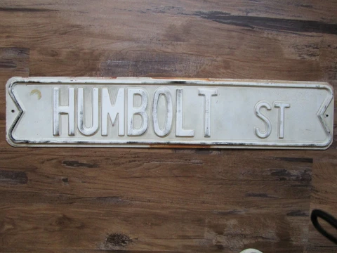 Antique Vtg Metal Street/Road Sign HUMBOLT St. Black/White Enamel Single 29x6" Cover