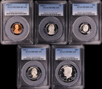 1985-S 1C, 5C, 10C, 25C, & 50C 5 Coin Proof Set PCGS PR-70 DCAM - Image 1 of 2