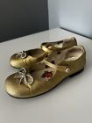 Gucci Girls Gold Leather Glitter Mary Janes With Crystal Bow  Eu31 Rp£485
