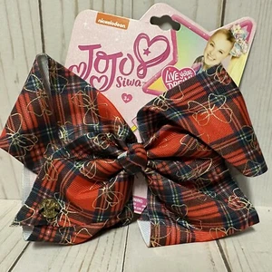 Christmas Jojo Siwa Bow Plaid Red Green Gold Large 6 Inch - Picture 1 of 3