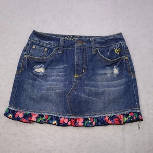 Justice Jeans Skort Girls 8R Mini A-Line Floral Hem Medium Wash Denim Jean Blue  - Picture 1 of 12