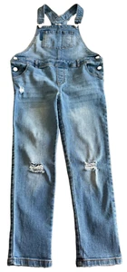 Epic Thread Youth Girls Sz 12 Distressed Medium Wash Blue Jean Overalls - Picture 1 of 4