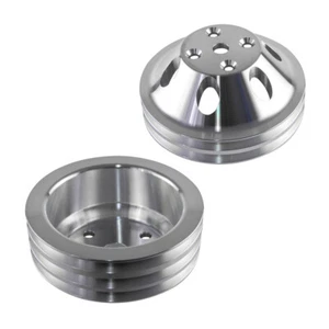 Aluminum 2 & 3 Groove Long Water Pump LWP Crank Pulley Kit For SBC Chevy 283 350 - Picture 1 of 12