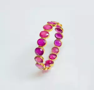 Ruby Gemstone Band Ring Solid 10K Gold Jewelry Gift Size Available - Picture 1 of 6