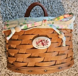 Longaberger 2006 Scalloped Pocket Basket+Green Liner+Protector Leather Handle - Picture 1 of 14