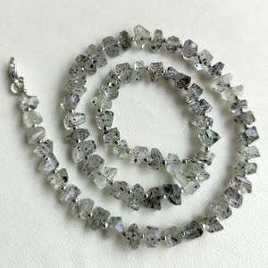 Natural Black Tourmaline In Quartz Gems 7 to 9 mm Nugget Beads 17" Necklace - Picture 1 of 9