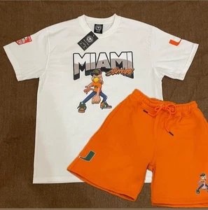 Neu Miami Set weißes T-Shirt und orange Shorts mit Zeichentrickfigur | alle Größen - Bild 1 von 22