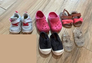 Girls Size 2C-5C Shoe Lot – Reebok, Crocs, TOMS, Sandals, Jelly Shoes – 5 Pairs - Picture 1 of 3