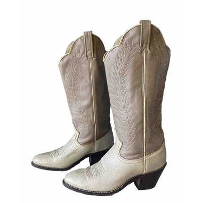 ACME Boots Womens 6M Cowgirl Gray Tan Western Rodeo Embroidered USA Made FAIR - Image 1 of 4