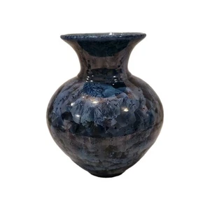 Jarrón Phil Morgan 1996 hecho a mano cristalizado Potter azul gris firmado 9" de alto - Imagen 1 de 7