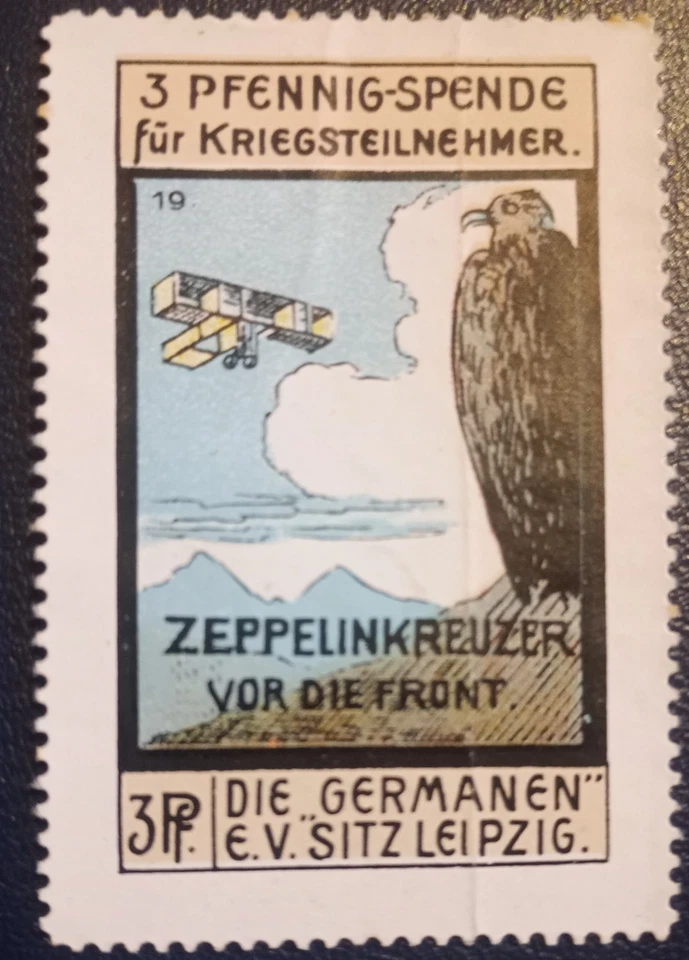 Poster stamp donation for German military aviation Zeppelin WW1 - Image 1 of 1