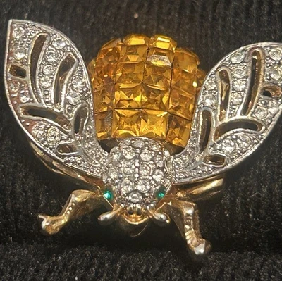 Broche de abeja estilo Joan Rivers de colección/alas de cristal pavé/alfiler de insectos de vidrio ámbar facetado Foto 1 de 4