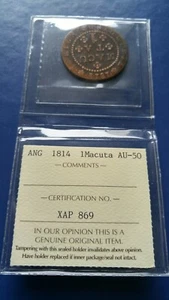 1814 Portuguese ANGOLA 1 Macuta Copper Coin João Prince Regent ICCS AU-50 - Picture 1 of 4