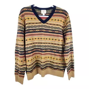 Brooks Brothers Red Fleece Stretch-Merino Wool Fair Isle Sweater Italian Yarn M - Picture 1 of 7