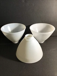 Vintage Corning White Milk Glass Set of 3 Lamp Diffuser Waffle Shade 8"Wx2"x6"T - Picture 1 of 10