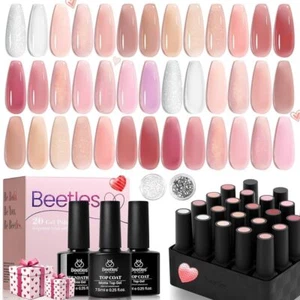 Gel Nail Polish Set, 20 Colors Neutral Jelly Pink Sheer Glitter Manicure Gifts - Picture 1 of 6
