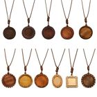 Craft Wood Cabochon Settings Base Trays Blank Cameo Pendant With Leather Cord