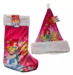 Disney Princess 18" Stocking 16" Christmas Santa Hat Soft Fur Pom Pom - Picture 1 of 3