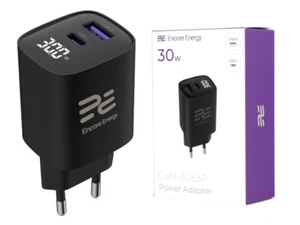 Ładowarka sieciowa Encore Energy GaN QC 4 PD 3.0 USB-A USB-C GaN-3083R z wyświetlaczem - Zdjęcie 1 z 9