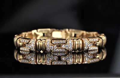 Brazalete llamativo de diamantes redondos de 7"" con conjunto de pavé de 3,25 quilates de oro amarillo de 18 quilates $22.900 Foto 1 de 4