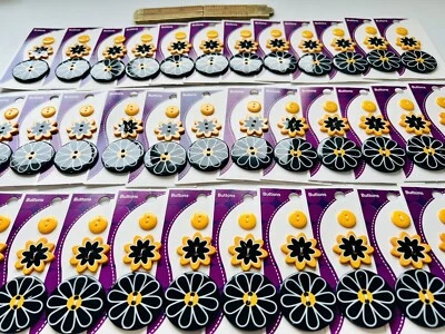 36 Cards Novelty Buttons Yellow & Black Daisy Blumenthal Lansing Sewing Crafts - Image 1 of 4