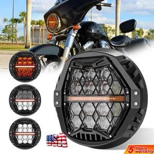 Brightest 7" LED LED Headlight High/Lo Beam Amber DRL for Street Glide 2006-2017 - Picture 1 of 12