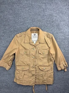 Lucky Brand Shirt Jacket Women's L Tan Safari Utility Button Pockets Tie Back - Picture 1 of 8