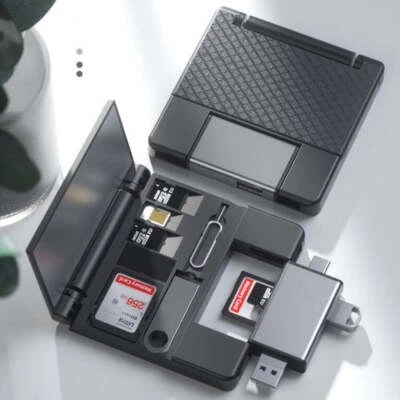 7 in 1 OTG SD Card Reader USB Type-C Adapter TF SD SIM PIN Storage Box Black - Image 1 of 4