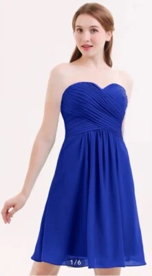 Bill Levkoff Womens Royal Blue Chiffon Strapless Cocktail Dress Size 8 - Image 1 of 4