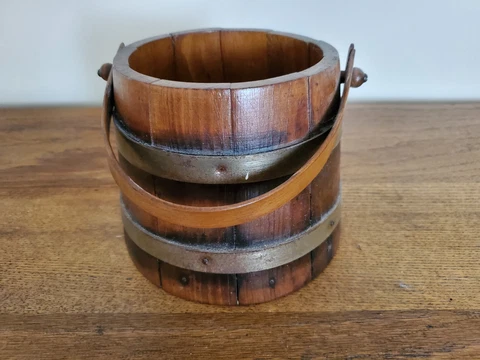 Vintage Sugar BUCKET - - Handle and 2 Metal Bands - No Lid Cover