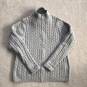 LL Bean Pullover Damen L Zopfmuster Full Zip Baumwolle Stehkragen grau YKK Zipper - Bild 1 von 7