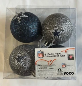 Dallas Cowboys Christmas Tree Holiday Ornament - Glitter Balls 4 pack Logo - Picture 1 of 1