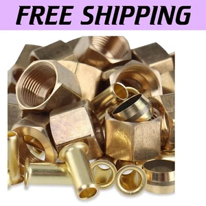 Value Pack of 125 Brass Compression Insert, Sleeve Ferrule & Nuts - 3/8-Inch OD - Picture 1 of 9