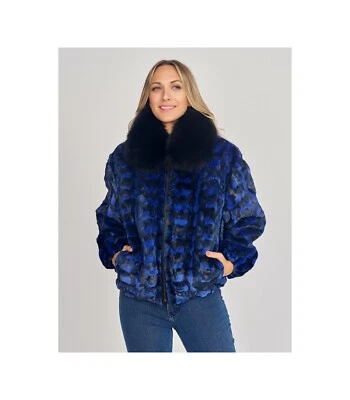 Abrigo chaqueta mujer azul marino de piel de visón real todas las tallas Foto 1 de 4