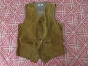 Vintage L.L.BEAN Waistcoat Overcoat Leather Gilet Beige Suede Mens M Long - Picture 1 of 8