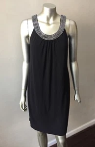 Abito da festa Calvin Klein Chainlink collana colletto argento nero spandex nuovo con etichette taglia 4 - Foto 1 di 6