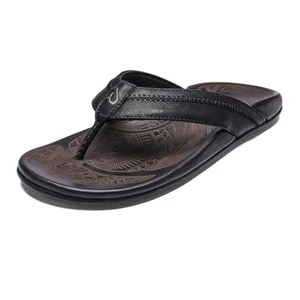 Olukai Men's Size 9 Hiapo Flip Flop Comfort Sandals- Lava / Rock Wood NEW - Picture 1 of 3