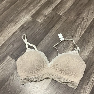 AERIE REAL HAPPY WIRELESS LIGHTLY LINED LACE BRA SIZE 36D IN NUDE NWT - Image 1 of 4