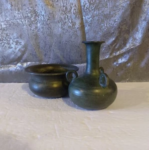Vintage 6" Green Ceramic Vase And 3" Bowl Made In Italy - Picture 1 of 12